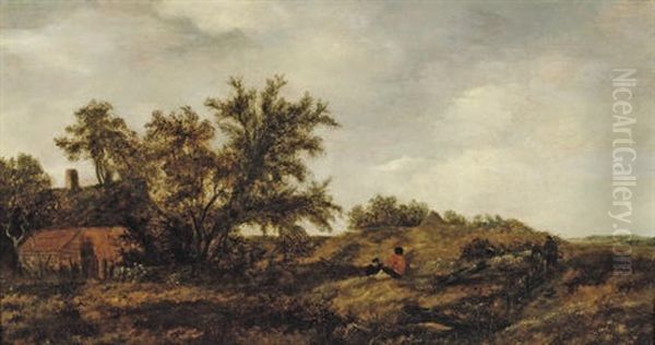 An Extensive Dune Landscape With Figures Resting, A Cottage Nearby - view 1