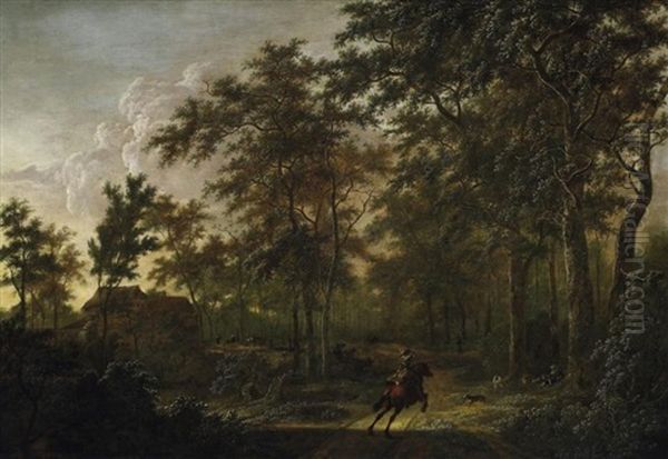Grose Sommerliche Waldlandschaft Mit Jagern - view 1