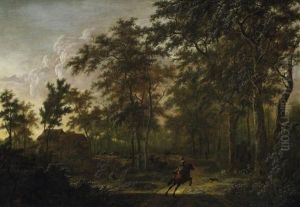 Grose Sommerliche Waldlandschaft Mit Jagern by Pieter Jansz van Asch