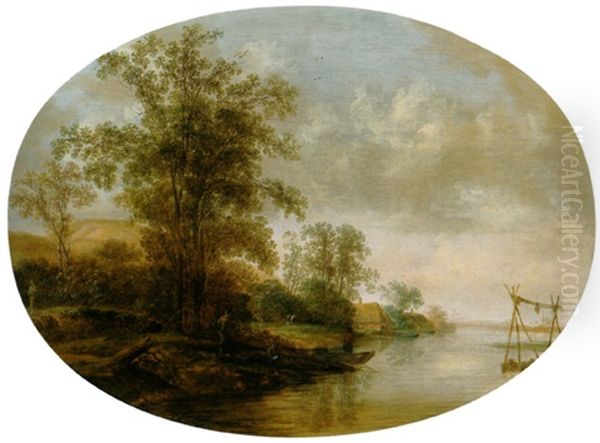 Bewaldete Flusslandschaft Mit Anglern - view 1