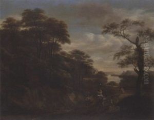 A Southern Landscape With Drovers And Travellers On A Path, A Town Beyond by Pieter Jansz van Asch