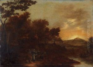Figures On A Path In A River Landscape by Pieter Jansz van Asch