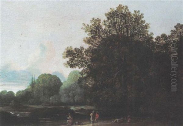 A Wooded Landscape With Sportsmen Shooting Ducks - view 1