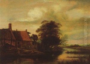Bauernhaus An Einem Flus Mit Einer Fahre