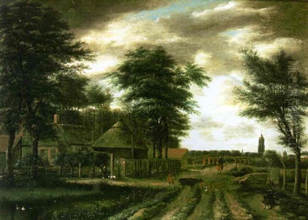 View Of A Country Lane With A Farm House And Cattle On A Path - view 1