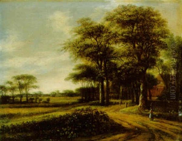 A Wooded Landscape With A Cornfield And A Peasant On A Track - view 1