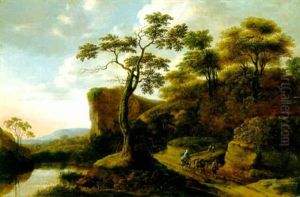 A Rocky Wooded Landscape With Travellers A Rocky Wooded Landscape With Travellers
