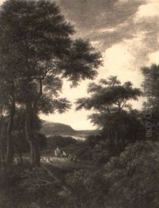 A Wooded Landscape With A Gentleman On Horseback Giving Alms by Pieter Jansz van Asch