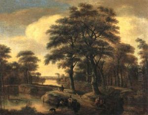 Bewaldete Landschaft Mit Gew,sser Und Figurenstaffage by Pieter Jansz van Asch