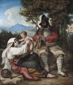 A Shepherd Playing A Tune To His Baby by Louis Asher