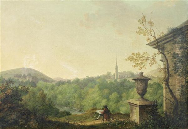A Landscape Based On Dawson Grove, Co. Monaghan, With The Artist Sketching - view 1