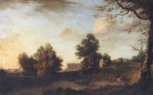 A Prospect Of Belan House, Ballitore, County Kildare, Seat Of The Earls Of Aldborough, With Cattle In The Foreground by William Ashford