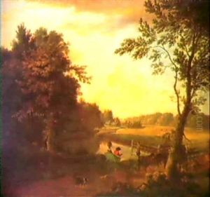 Carton, The Seat Of The Duke Of Leinster - The Duchess Of   Leinster In A Horse Drawn Carriage Crossing The Bridge by William Ashford