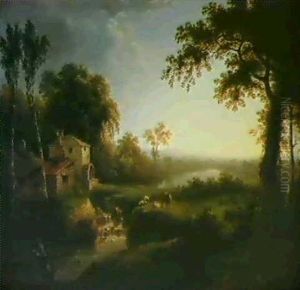 River Landscape With Cattle By A Watermil by William Ashford