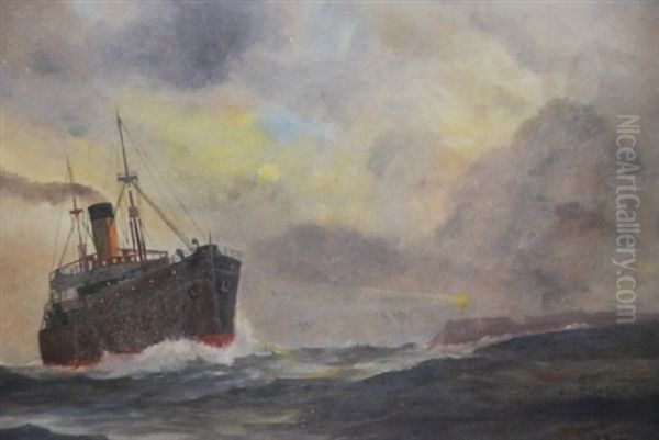 Ship Passing Headland With Lighthouse - view 1