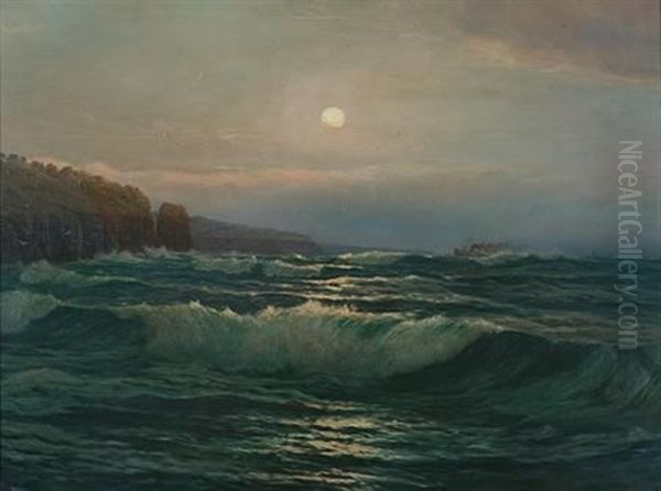 Untitled - Moonlit Seascape With Steam Ship - view 1