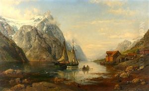 Fjord View With Sailboat And Distant Steamer