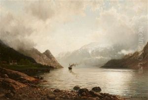 Steamship On A Fjord by Anders Monsen Askevold