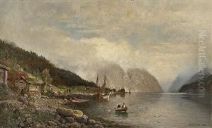Fjordlandskap Med Folkeliv by Anders Monsen Askevold