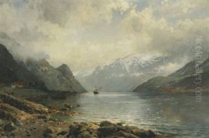 A View Of The Fjord River by Anders Monsen Askevold