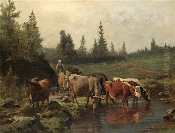 Landskap Med Kor Vid Vattendrag - view 1