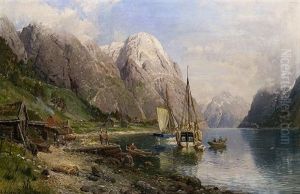 Sailing Ship In The Fjord by Anders Monsen Askevold