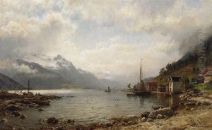 Norwegischer Fjord. Am Ufer Ein Kleines Fischerdorf by Anders Monsen Askevold