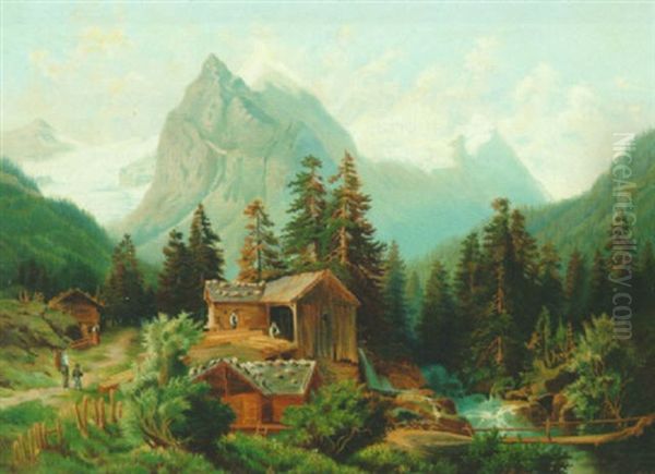 Bjerglandskab Med Savvaerk Beligende Ved En Flod - view 1