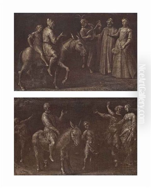 Two Scenes From Aesop's Fable Of The Miller And His Son, En Grisaille (pair) - view 1