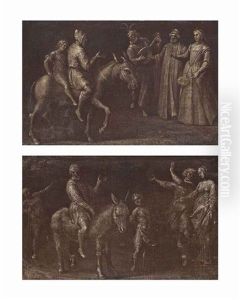 Two Scenes From Aesop's Fable Of The Miller And His Son, En Grisaille (pair) by Amico Aspertini
