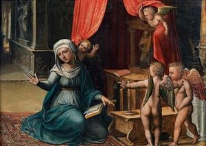 La Vierge De L'annonciation Avec Des Anges by Amico Aspertini