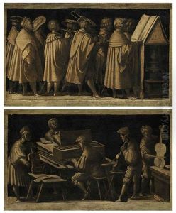 A Procession Of Musicians (+ A Multifold Chamber Organ Player Accompanying A Trio Of Viol Players; Pair) by Amico Aspertini