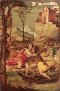 A Mountainous Landscape With Satyrs Pursuing Nymphs by Amico Aspertini