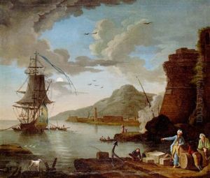 Hamnbild Vid Medelhavet Med Svenskt Fartyg by Johan Nils Asplind