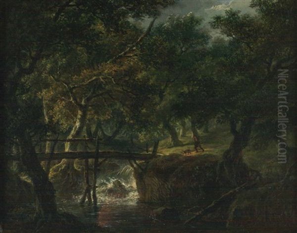 Kleine Brucke Am Wasserfall Im Wald - view 1