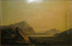 Hut Naast Een Meer In Een Berglandschap by Hendrick Van Assche