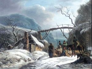 Winter Landscape With Resting Lancers