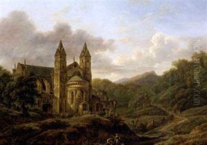 Pilgrims At A Church In A Wooded Valley