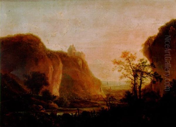 A River Landscape With Travellers Below A Hilltop Church - view 1