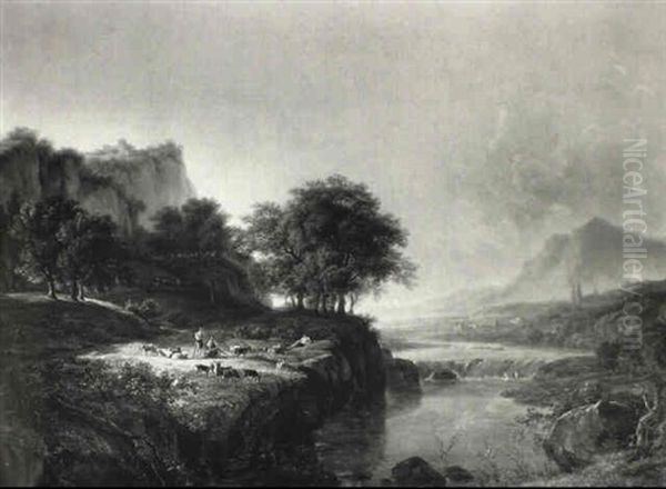 Classical Italianate Landscape With Goatherds - view 1