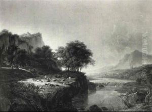 Classical Italianate Landscape With Goatherds by Hendrick Van Assche