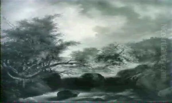Chasseur De Biches Aux Abords D'un Torrent - view 1