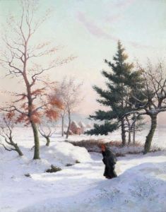 Woman Gathering Branches In The Snow