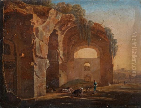 An Italianate Landscape With A Shepherd Before Classical Ruins, Possibly The Baths Of Diocletian - view 1