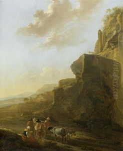 A Rocky Landscape With Four Figures Conversing In The Foreground by Jan Asselijn