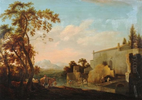 Bauern Mit Viehherde Vor Einer Ruine - view 1