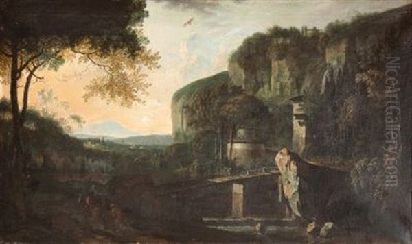 Sudliche Gebirgslandschaft Mit Rundtempel An Einem Fluss - view 1