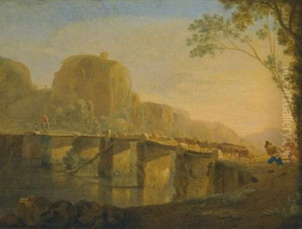 Landscape With Shepherds And Their Flock Crossing The Ponte Acquoria Near Tivoli - view 1