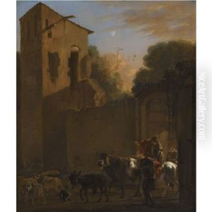 Travellers Leaving A Town