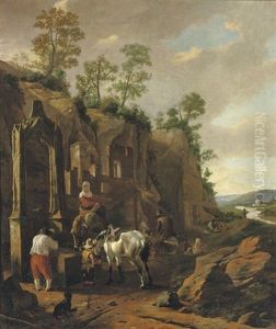 An Italianate Landscape With Peasants By A Well Near Ruins by Jan Asselijn